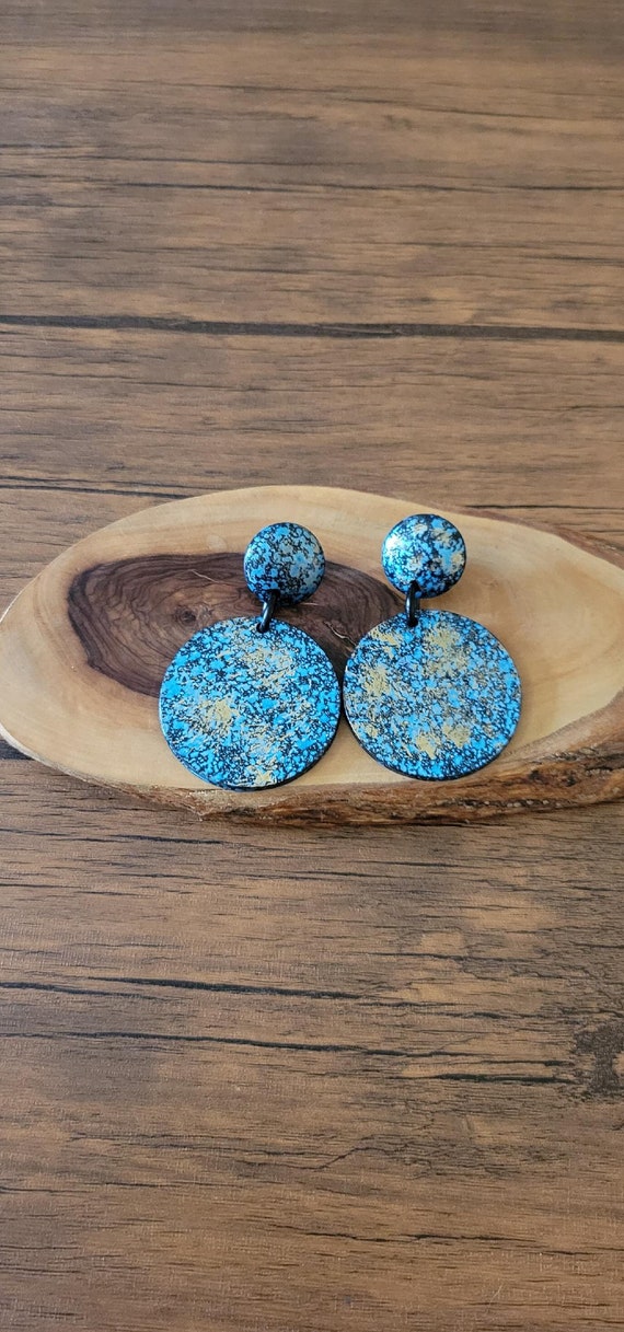 Huge Vintage Blace and Blue Abstract Earrings, 80s