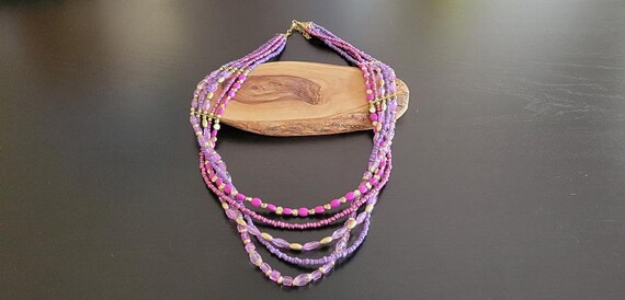 Vintage Multi Strand Beaded Necklace, Purple Neck… - image 8