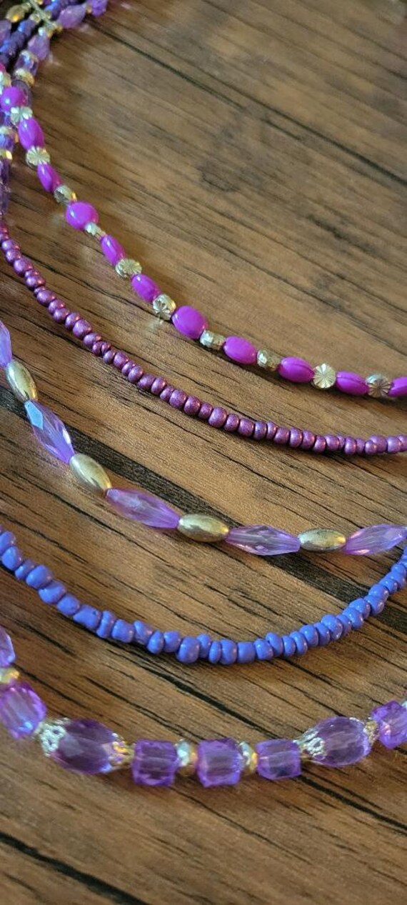 Vintage Multi Strand Beaded Necklace, Purple Neck… - image 4