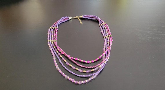 Vintage Multi Strand Beaded Necklace, Purple Neck… - image 3