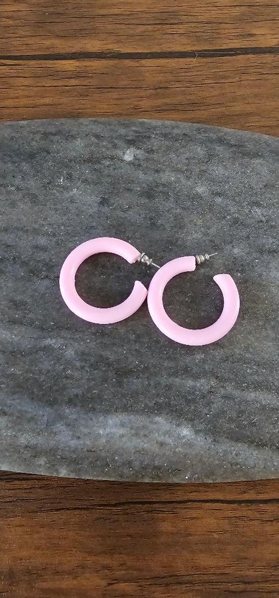 Vintage Light Pink Hoop Earrings, Pink Hoops, Pin… - image 3