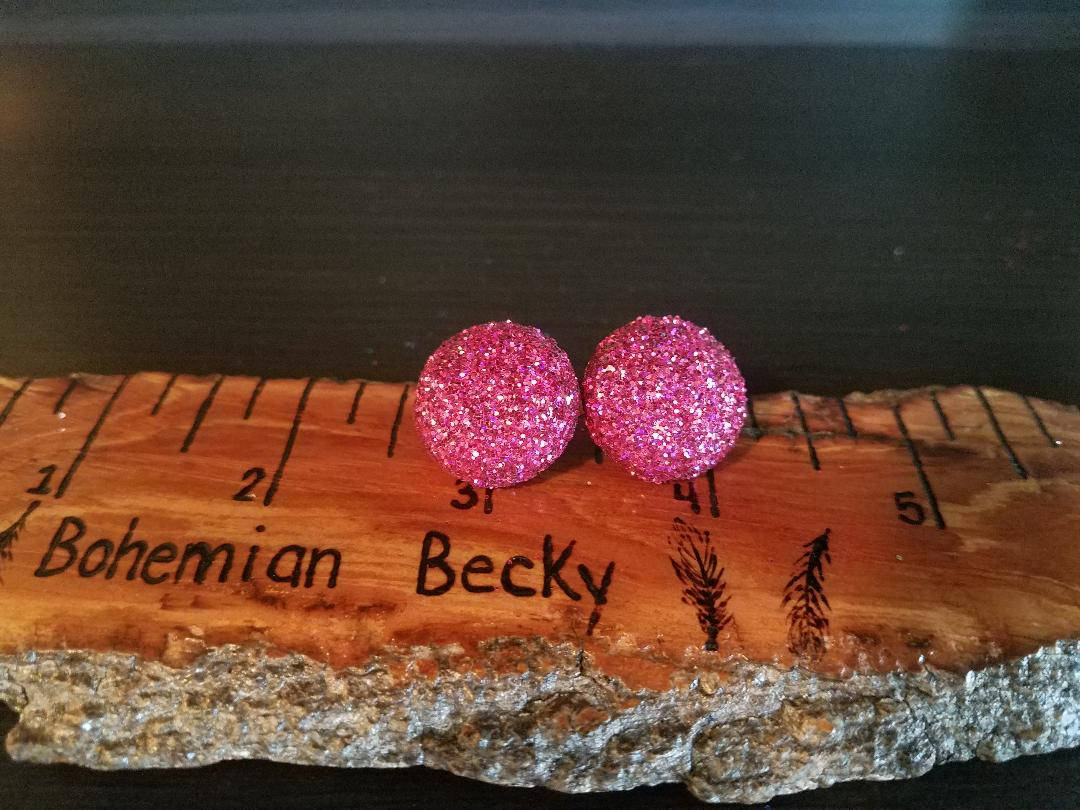 Pink Glitter Earrings Pink Earrings Pink Glitter Gifts for Etsy