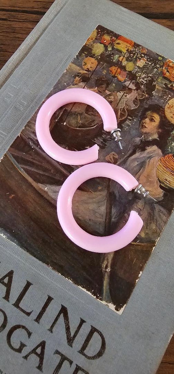 Vintage Light Pink Hoop Earrings, Pink Hoops, Pin… - image 2