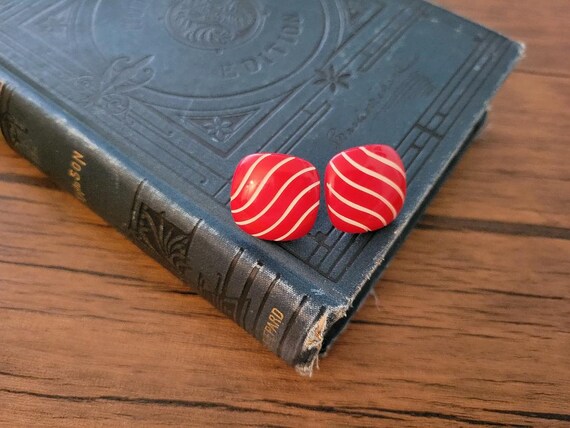 Vintage Red and White Striped Earrings, Vintage E… - image 10