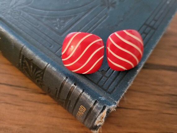 Vintage Red and White Striped Earrings, Vintage E… - image 7