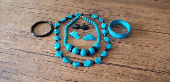 Vintage Teal and Black Jewelry Set, Vintage Jewel… - image 6