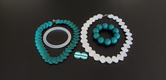 Vintage Teal and White Jewelry Set, Vintage Jewel… - image 5