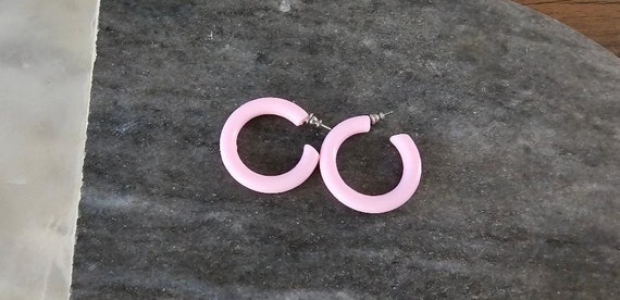 Vintage Light Pink Hoop Earrings, Pink Hoops, Pin… - image 9