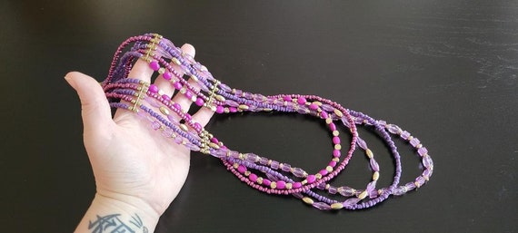 Vintage Multi Strand Beaded Necklace, Purple Neck… - image 5