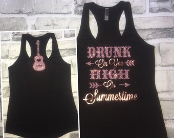 Rose Gold Glitter Country Music Tank Top, Summertime