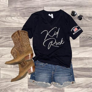 Kid Rock / Rock the Country / American Badass ladies V-neck t-shirt