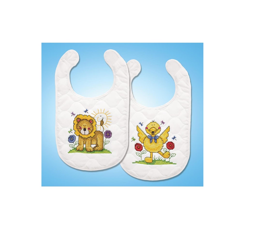Tobin Stamped Cross Stitch Baby Bibs Kit ANIMAL FUN Pre Etsy