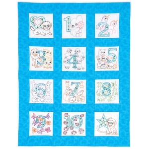 Jack Dempsey Nursery Quilt Blocks 12 Pc Gestempelt Kreuzstich Stickerei Zahlen 9 &quot;x 9&quot;