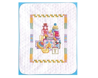 Janlynn Stamped Cross Stitch Kit Baby Quilt BABY DEER Pre Quilted and ...