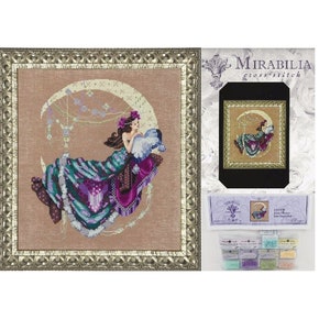 MIRABILIA Cross Stitch PATTERN & EMBELLISHMENT Pack Moon Flowers MD137