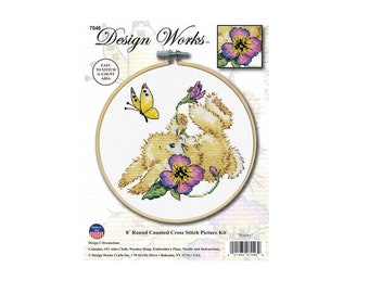 Design Works 8" Round 11 ct Counted Cross Stitch Kit with Hoop Frame BUNNY