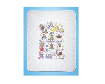 Janlynn Stamped Cross Stitch Kit Baby Quilt BABY DEER Pre Quilted and ...