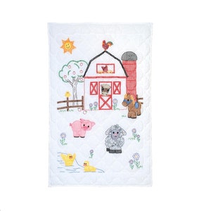 JACK DEMPSEY Nadelkunst Baby Krippe Quilt Top Stickerei und Kreuzstich FARM Freunde