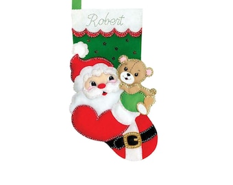 Design Works Felt Applique Christmas Stocking Kit SANTA WITH TEDDY