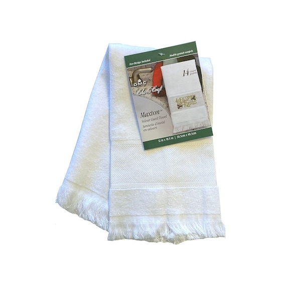 Charles Craft BLANK Velour Guest Towel for Cross Stitch White 14 ct Includes Free Pattern