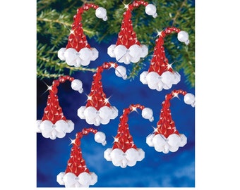 The Beadery Beaded Christmas Ornament Craft Kit 7479 SANTA HAT Makes 12