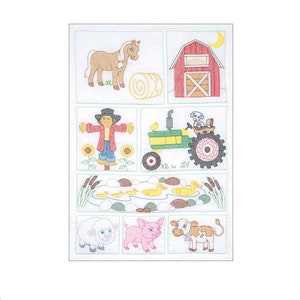 JACK DEMPSEY Nadelkunst Baby Krippe Quilt Top Stickerei und Kreuzstich Scheune Bauernhoftiere