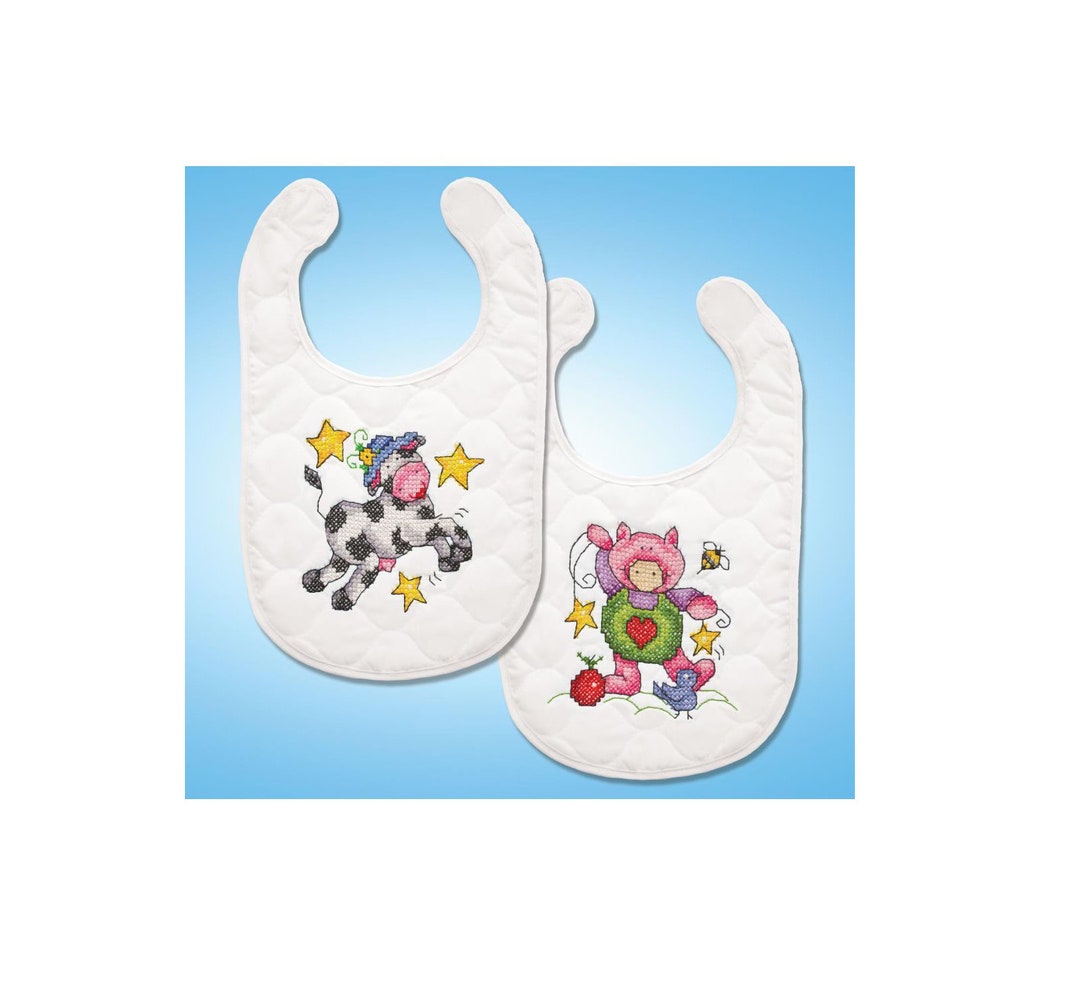 Tobin Stamped Cross Stitch Baby Bibs Kit NURSERY RHYMES Pre Quilted and