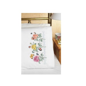 Janlynn Pillowcases 2pc Pillow Cases STAMPED for Embroidery ROSE GARDEN