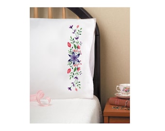 Design Works Pillowcases 2pc  STAMPED for Embroidery STAR FLOWER T232193