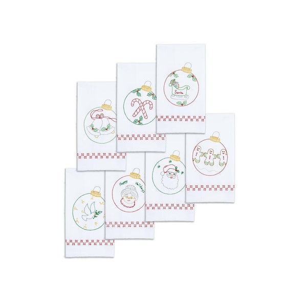 Pack de 7 JACK DEMPSEY Serviettes à main Needleart Broderie estampillée et point de croix ornements de Noël