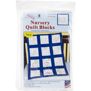 Jack Dempsey Nursery Quilt Blocks 12-teilige gestempelte Kreuzstich-Stickerei-Dinosaurier 9 &quot;x 9&quot;