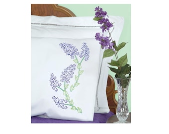 Jack DEMPSEY Pillow Case 2pc Stamped for Embroidery LILACS Flowers