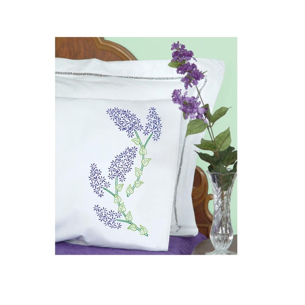 Jack DEMPSEY Pillow Case 2pc Stamped for Embroidery LILACS Flowers