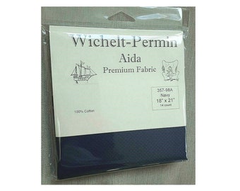 Wichelt Import Premium Cross Stitch Aida 14 count NAVY Blue 18" x 21"