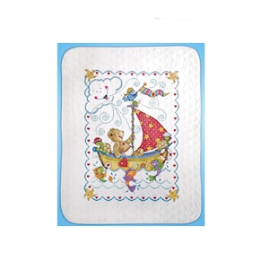 Tobin Stamped Cross Stitch Kit Baby Quilt SAIL AWAY Pre Quilted and Bound 34&quot; x 43&quot;