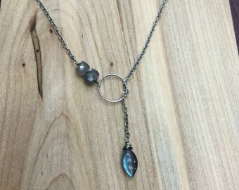Labradorite and Sterling Silver Lariat Necklace