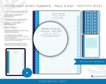 Goodnotes Planner - June 26-27 - Ocean Blue Boho - Page per day - Dotted - US Edition and UK edition (digital download)