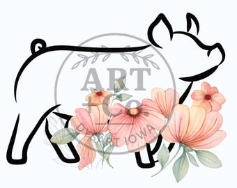 Floral Show Pig | Show Stock | Hog | Digital File | PNG