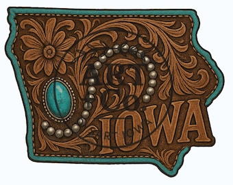 Iowa | Tooled Leather | Turquoise | Western | Digital File | PNG