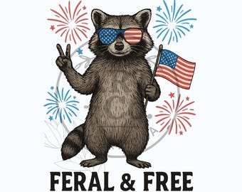 Feral and Free | Raccoon | Fireworks | USA | 4th Of July | Digital File | PNG