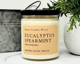 Eucalyptus Spearmint Candle - Soy Candle Handmade - Natural Candle - Aromatherapy Candle - Housewarming Gift