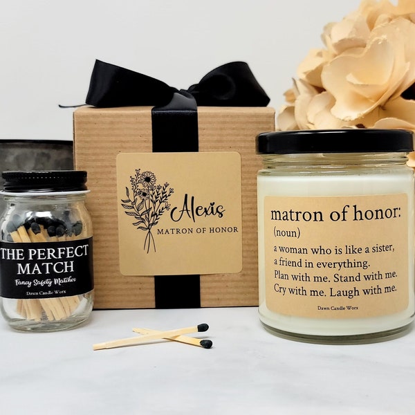 Matron of Honor Gift Box Matron of Honor Proposal Thank You Gift  Personalized Gift Set Bridal Party Gift Wedding Party Candle Wedding Squad