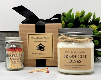 Fresh Cut Roses Candle -Soy Candle Handmade - Floral Candle - Mason Jar Candle - Wedding Candle - Bridesmaid Gift - Housewarming Gift