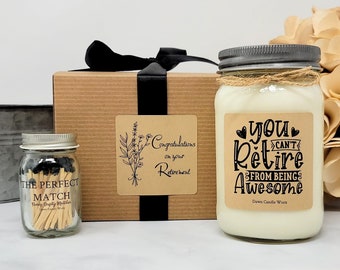 Retirement Gift Box - Soy Candle - Leaving Job Gift - Teacher Retirement - Gift for Women- Funny Retirement Gift - Gift for Men