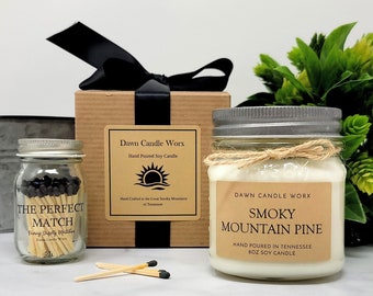 8oz Smoky Mountain Pine Scented Candle - Soy Candle Handmade - Great Smoky Mountains - Mason Jar Candle - Fall Candle - Hand Poured Candle