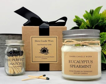 Eucalyptus Spearmint Candle - Soy Candle Handmade - Mason Jar Candle - Natural Candle - Aromatherapy Candle - Housewarming Gift