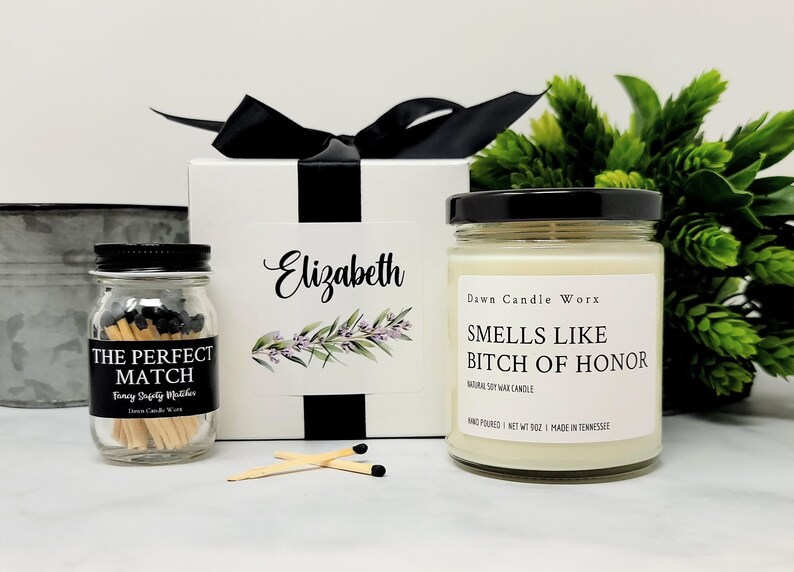 Smells Like Bitch of Honor Candle Matron of Honor Proposal Maid of Honor Funny Gift Bridal Party Gift Wedding Party Gift MOH Proposal Gift image 1