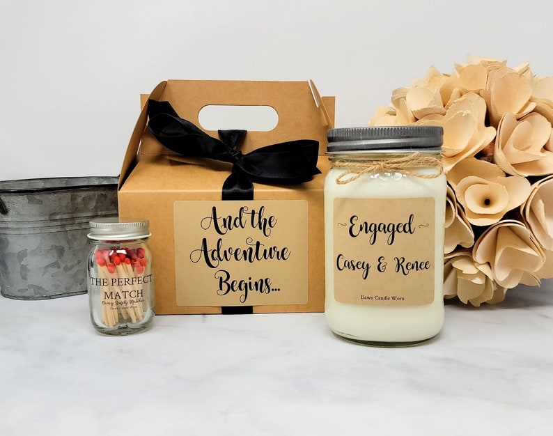 Personalized Engagement Gift for Couple Couple Shower Engagement Candle Bride Gift Bridal Shower Gift Gift Set Gift Box image 1