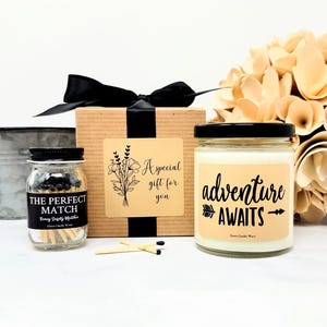 Job Promotion Gift - Soy Candle - Adventure Awaits Candle - Engagement Gift for Couple - Wedding Gift - New Job Gift - Graduation Gift