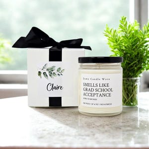 Grad School Acceptance Gift Candle, Custom Unique Gift for Scholar Graduate Master's Degree Studies Programs